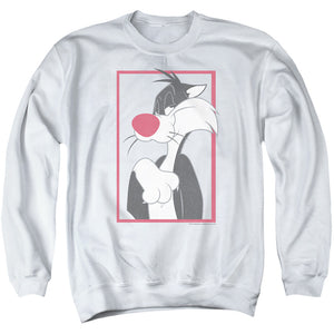 AN OFFCIALLY LICENSED LOONEY TUNES SYLVESTER ADULT UNISEX CREWNECK SWEATSHIRT WHITE