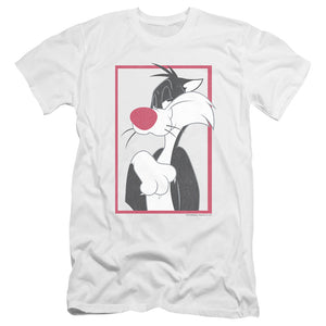 AN OFFCIALLY LICENSED LOONEY TUNES SYLVESTER MEN'S PREMIUM SLIM FIT T-SHIRT WHITE