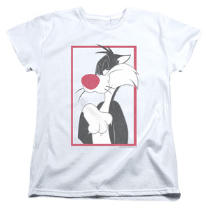 AN OFFCIALLY LICENSED LOONEY TUNES SYLVESTER WOMEN'S REGULAR FIT T-SHIRT WHITE