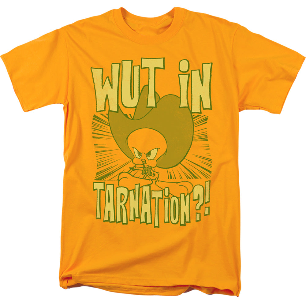 AN OFFCIALLY LICENSED LOONEY TUNES WUT IN TARNATION MEN'S REGULAR FIT T-SHIRT GOLD