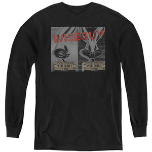AN OFFCIALLY LICENSED LOONEY TUNES BUGS BUNNY WISEGUY YOUTH LONG SLEEVE T-SHIRT BLACK