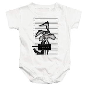 AN OFFCIALLY LICENSED LOONEY TUNES WILE E. COYOTE BUSTED BABY BODYSUIT WHITE