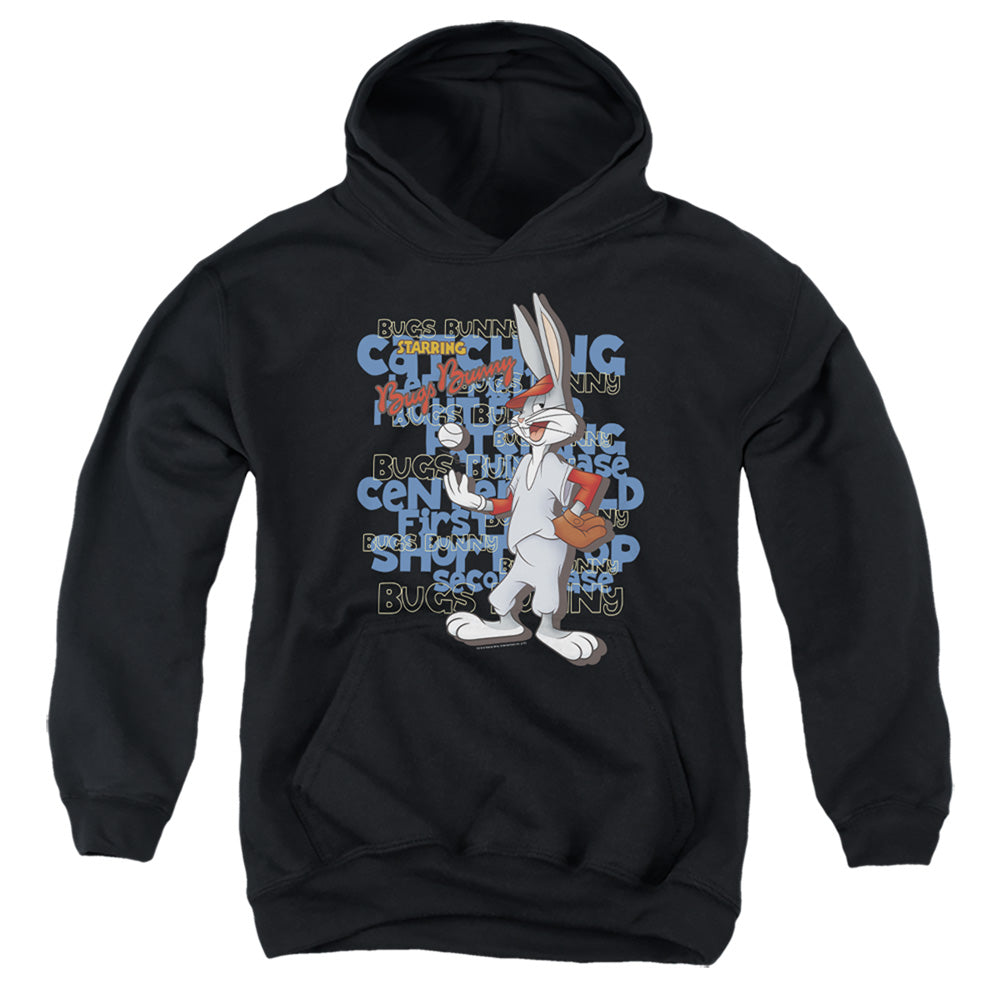 AN OFFCIALLY LICENSED LOONEY TUNES BUGS BUNNY BASEBALL YOUTH HOODIE BLACK