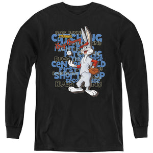 AN OFFCIALLY LICENSED LOONEY TUNES BUGS BUNNY BASEBALL YOUTH LONG SLEEVE T-SHIRT BLACK
