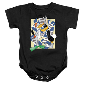 AN OFFCIALLY LICENSED LOONEY TUNES RABBIT SEASON DUCK SEASON BABY BODYSUIT BLACK