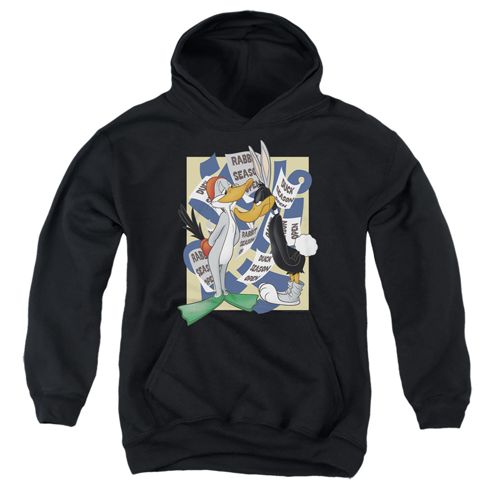 AN OFFCIALLY LICENSED LOONEY TUNES RABBIT SEASON DUCK SEASON YOUTH HOODIE BLACK