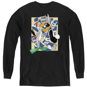 AN OFFCIALLY LICENSED LOONEY TUNES RABBIT SEASON DUCK SEASON YOUTH LONG SLEEVE T-SHIRT BLACK
