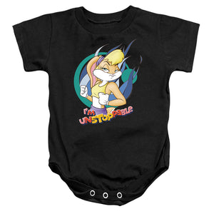 AN OFFCIALLY LICENSED LOONEY TUNES LOLA BUNNY UNSTOPPABLE BABY BODYSUIT BLACK