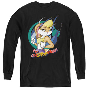 AN OFFCIALLY LICENSED LOONEY TUNES LOLA BUNNY UNSTOPPABLE YOUTH LONG SLEEVE T-SHIRT BLACK