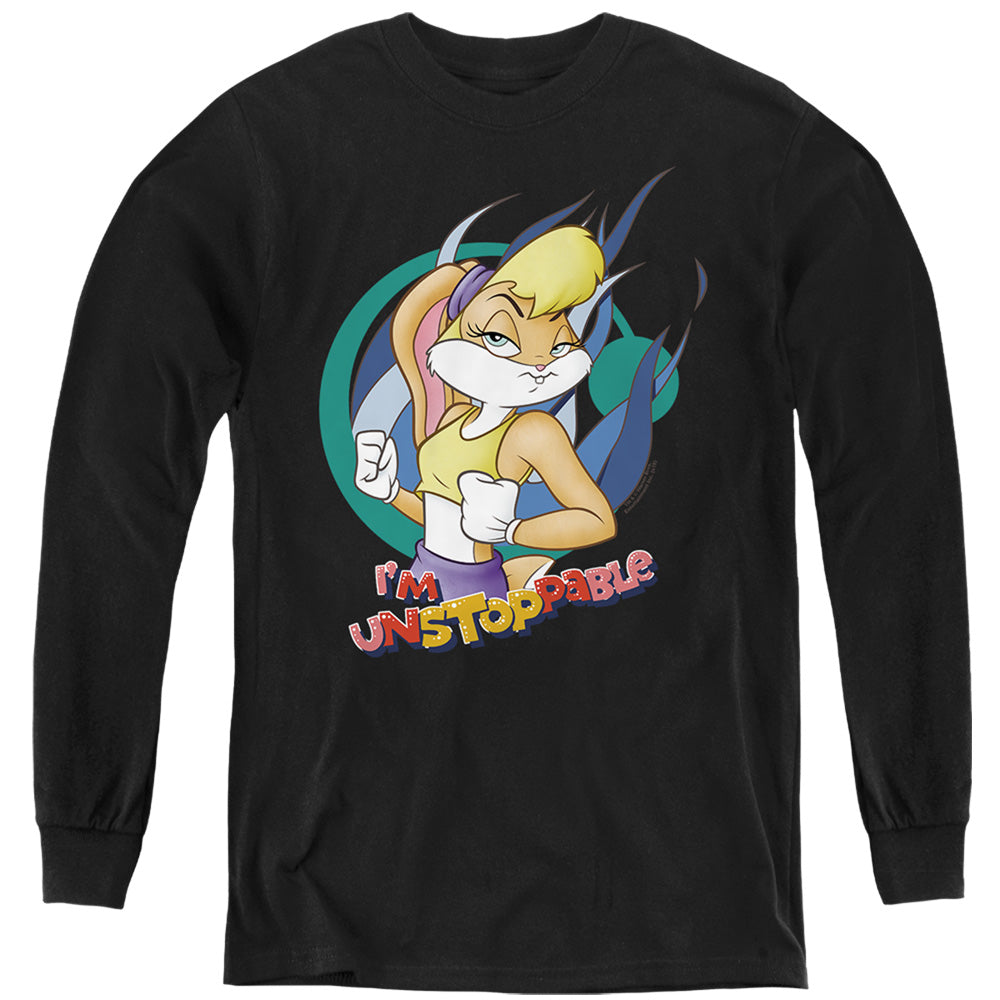 AN OFFCIALLY LICENSED LOONEY TUNES LOLA BUNNY UNSTOPPABLE YOUTH LONG SLEEVE T-SHIRT BLACK