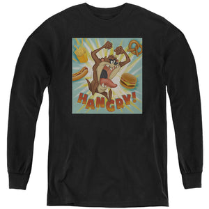 AN OFFCIALLY LICENSED LOONEY TUNES TAZ HANGRY YOUTH LONG SLEEVE T-SHIRT BLACK