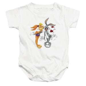 AN OFFCIALLY LICENSED LOONEY TUNES BUGS AND LOLA KISS VALENTINE'S DAY BABY BODYSUIT WHITE