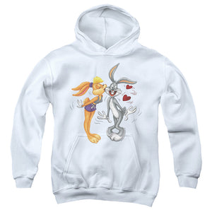 AN OFFCIALLY LICENSED LOONEY TUNES BUGS AND LOLA KISS VALENTINE'S DAY YOUTH HOODIE WHITE