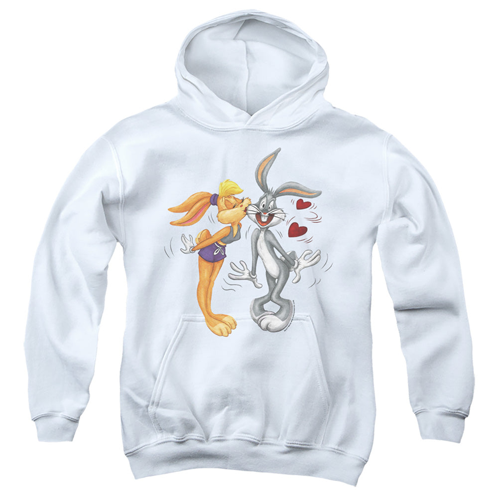 AN OFFCIALLY LICENSED LOONEY TUNES BUGS AND LOLA KISS VALENTINE'S DAY YOUTH HOODIE WHITE