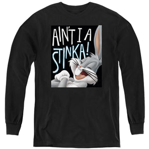 AN OFFCIALLY LICENSED LOONEY TUNES BUGS BUNNY AIN'T I A STINKA! YOUTH LONG SLEEVE T-SHIRT BLACK