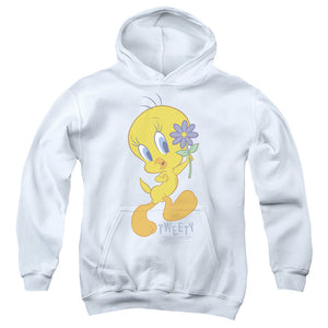 AN OFFCIALLY LICENSED LOONEY TUNES TWEETY FLOWER YOUTH HOODIE WHITE