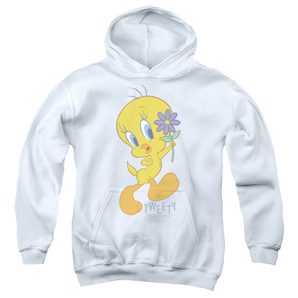 AN OFFCIALLY LICENSED LOONEY TUNES TWEETY FLOWER YOUTH HOODIE WHITE