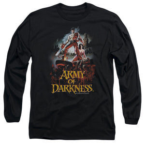AN OFFCIALLY LICENSED ARMY OF DARKNESS BLOODY POSTER MEN'S LONG SLEEVE T-SHIRT BLACK