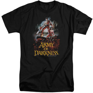 AN OFFCIALLY LICENSED ARMY OF DARKNESS BLOODY POSTER MEN'S TALL FIT T-SHIRT BLACK