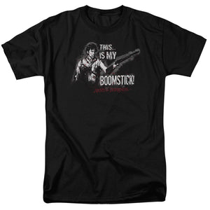 AN OFFCIALLY LICENSED ARMY OF DARKNESS BOOMSTICK MEN'S REGULAR FIT T-SHIRT BLACK