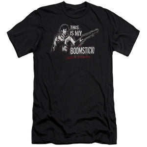 AN OFFCIALLY LICENSED ARMY OF DARKNESS BOOMSTICK MEN'S PREMIUM SLIM FIT T-SHIRT BLACK