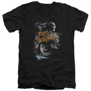 AN OFFCIALLY LICENSED ARMY OF DARKNESS COVERED MEN'S V-NECK T-SHIRT BLACK