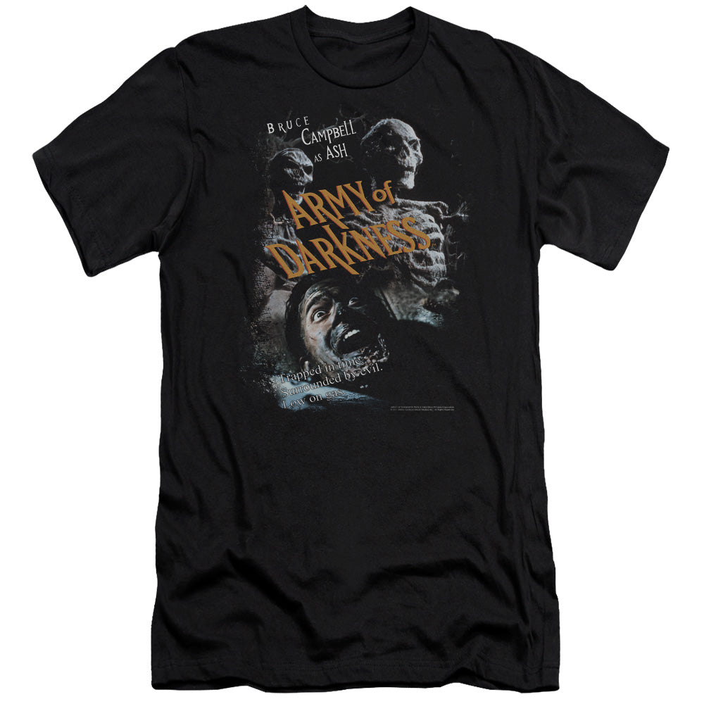 AN OFFCIALLY LICENSED ARMY OF DARKNESS COVERED MEN'S PREMIUM SLIM FIT T-SHIRT BLACK