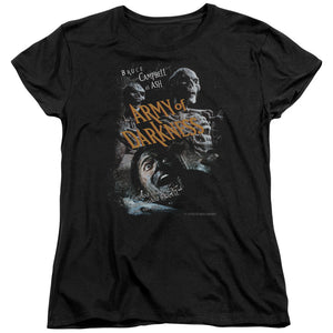 AN OFFCIALLY LICENSED ARMY OF DARKNESS COVERED WOMEN'S REGULAR FIT T-SHIRT BLACK