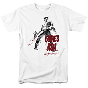 AN OFFCIALLY LICENSED ARMY OF DARKNESS NAMES ASH MEN'S REGULAR FIT T-SHIRT WHITE