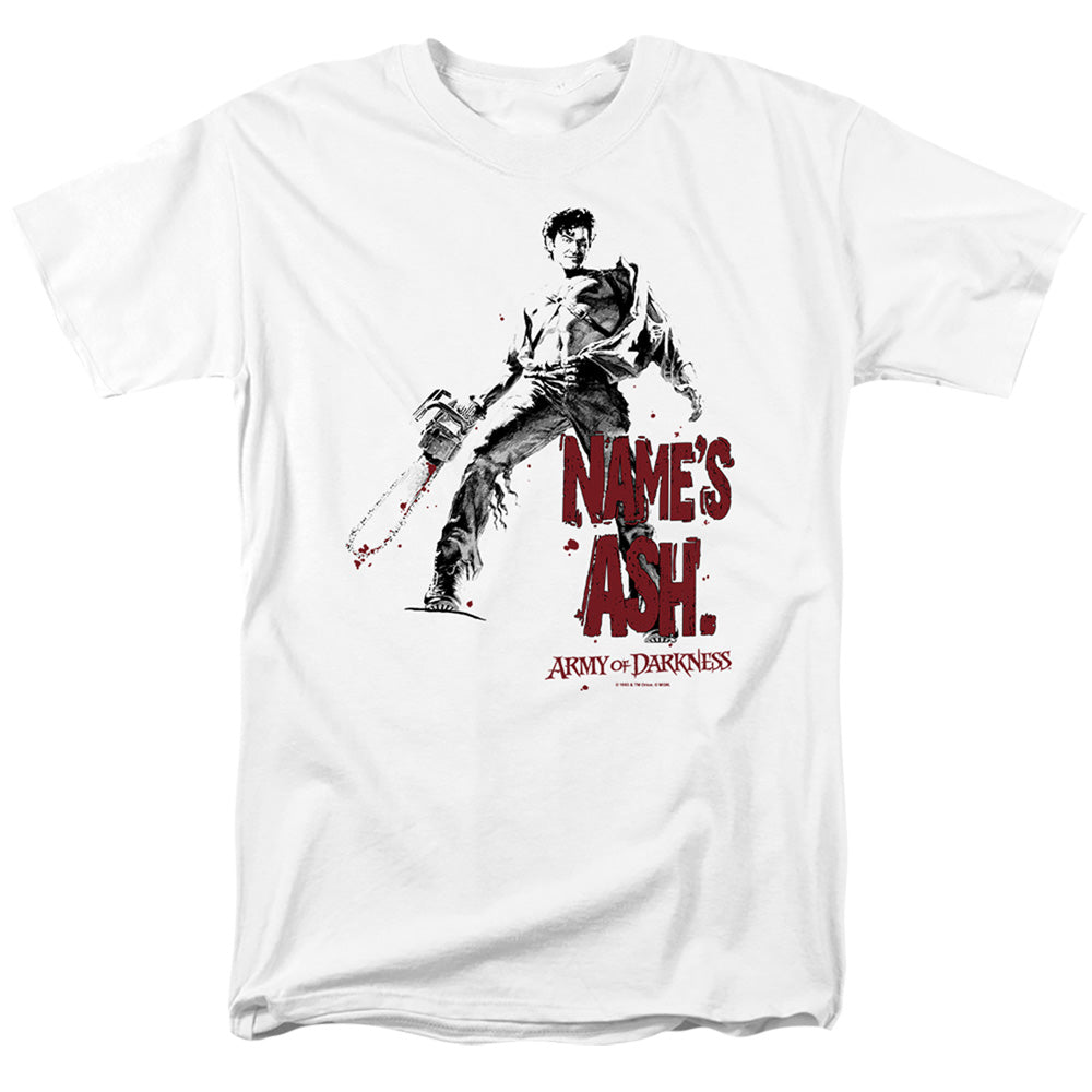 AN OFFCIALLY LICENSED ARMY OF DARKNESS NAMES ASH MEN'S REGULAR FIT T-SHIRT WHITE