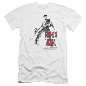 AN OFFCIALLY LICENSED ARMY OF DARKNESS NAMES ASH MEN'S PREMIUM SLIM FIT T-SHIRT WHITE