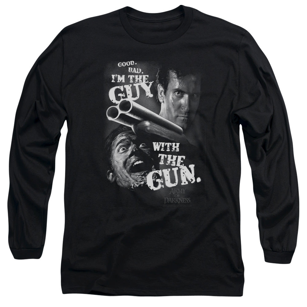 AN OFFCIALLY LICENSED ARMY OF DARKNESS GUY WITH THE GUN MEN'S LONG SLEEVE T-SHIRT BLACK