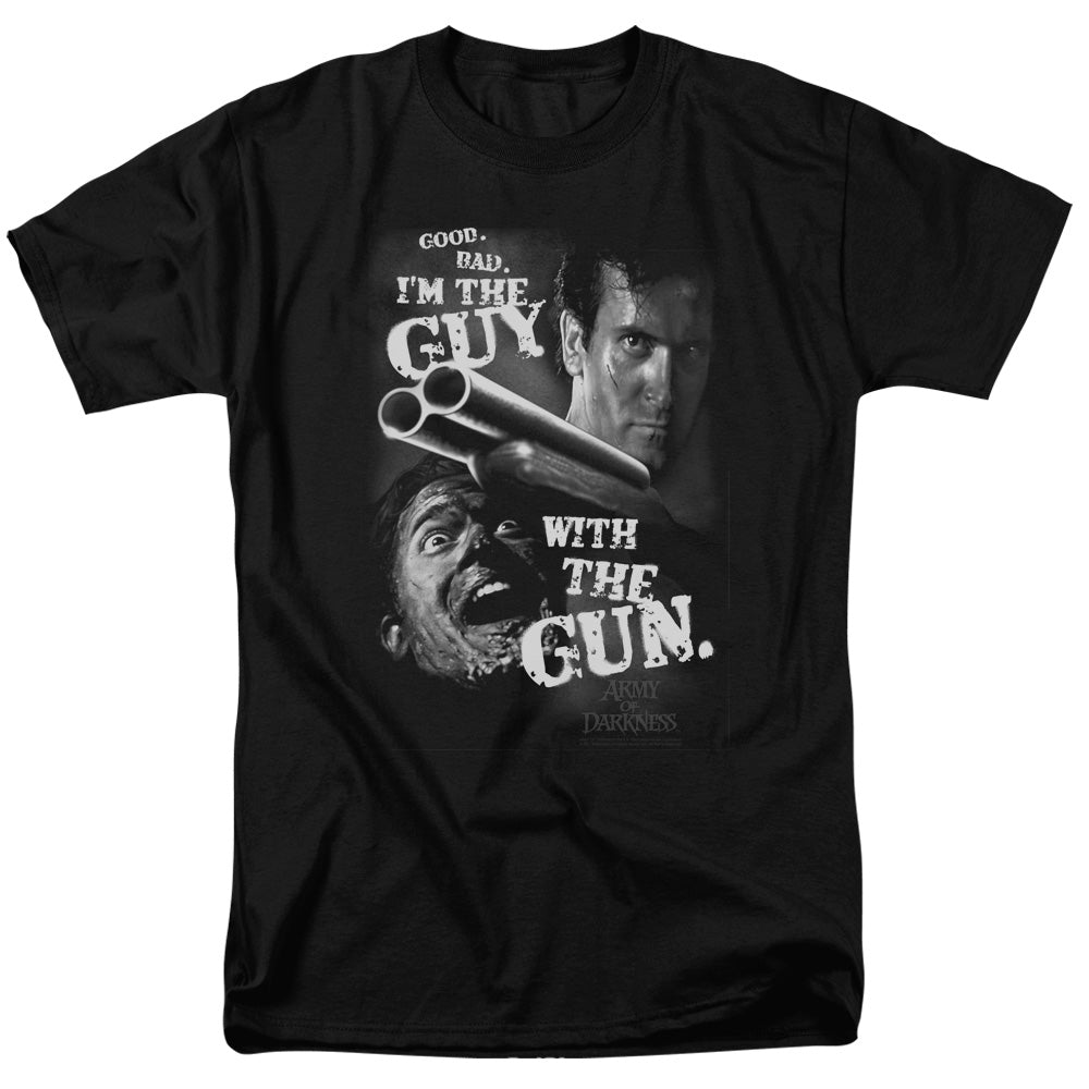 AN OFFCIALLY LICENSED ARMY OF DARKNESS GUY WITH THE GUN MEN'S REGULAR FIT T-SHIRT BLACK