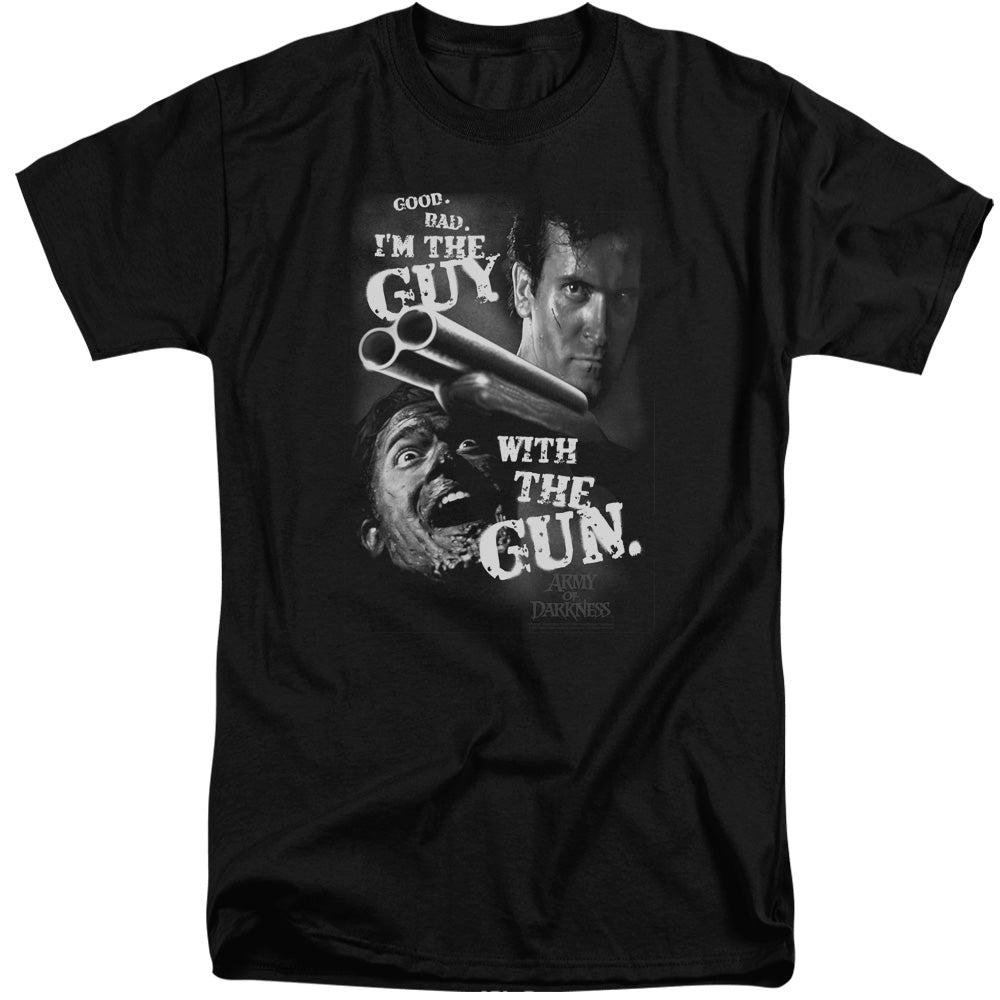 AN OFFCIALLY LICENSED ARMY OF DARKNESS GUY WITH THE GUN MEN'S TALL FIT T-SHIRT BLACK