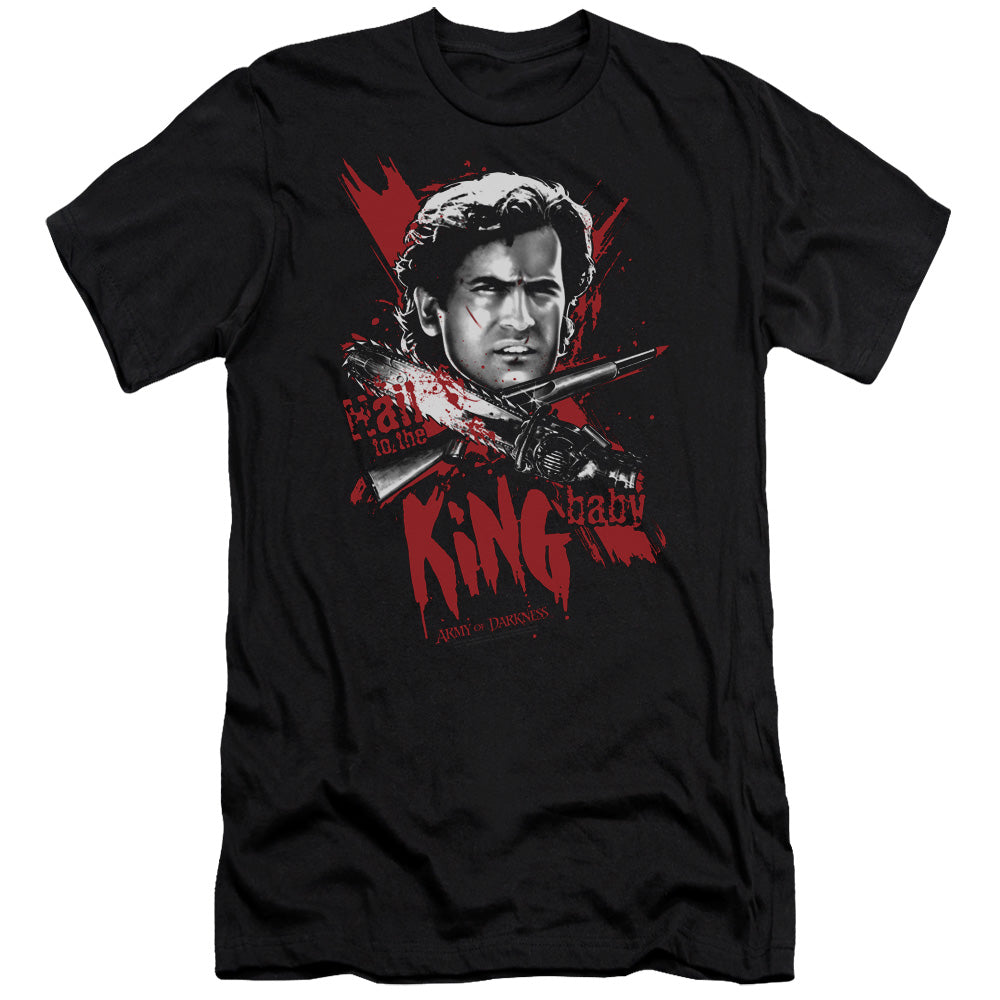 AN OFFCIALLY LICENSED ARMY OF DARKNESS HAIL TO THE KING MEN'S PREMIUM SLIM FIT T-SHIRT BLACK
