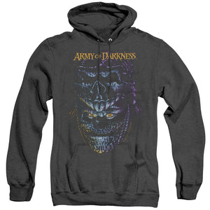AN OFFCIALLY LICENSED ARMY OF DARKNESS EVIL ASH ADULT UNISEX HEATHER PULLOVER HOODIE BLACK