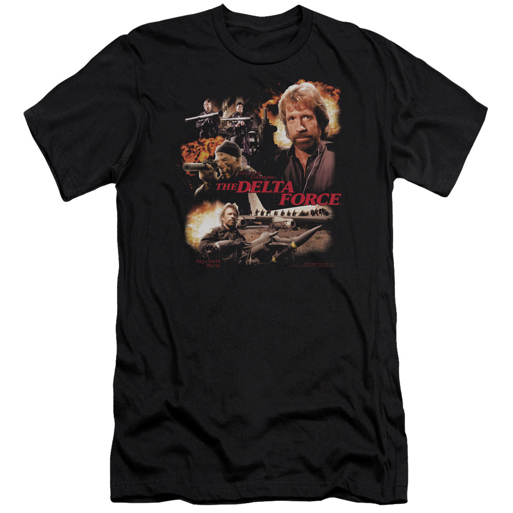 AN OFFCIALLY LICENSED DELTA FORCE ACTION PACK MEN'S PREMIUM SLIM FIT T-SHIRT BLACK