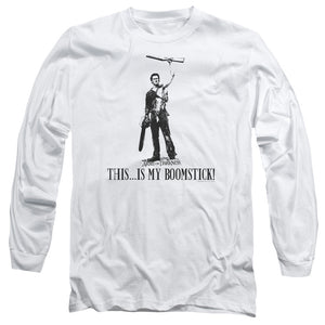 AN OFFCIALLY LICENSED ARMY OF DARKNESS BOOMSTICK! MEN'S LONG SLEEVE T-SHIRT WHITE