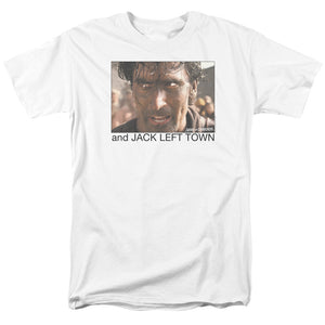 AN OFFCIALLY LICENSED ARMY OF DARKNESS JACK LEFT TOWN MEN'S REGULAR FIT T-SHIRT WHITE