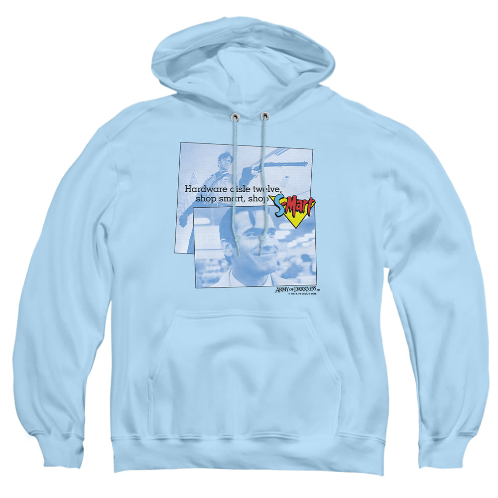 AN OFFCIALLY LICENSED ARMY OF DARKNESS SHOP S MART ADULT UNISEX PULLOVER HOODIE LIGHT BLUE