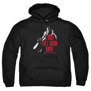 AN OFFCIALLY LICENSED ARMY OF DARKNESS SUGAR ADULT UNISEX PULLOVER HOODIE BLACK