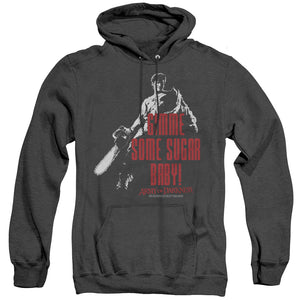 AN OFFCIALLY LICENSED ARMY OF DARKNESS SUGAR ADULT UNISEX HEATHER PULLOVER HOODIE BLACK