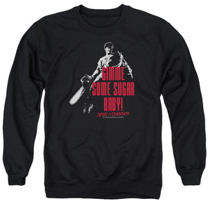 AN OFFCIALLY LICENSED ARMY OF DARKNESS SUGAR ADULT UNISEX CREWNECK SWEATSHIRT BLACK