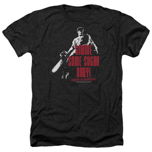 AN OFFCIALLY LICENSED ARMY OF DARKNESS SUGAR MEN'S HEATHER T-SHIRT CHARCOAL
