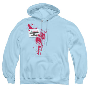 AN OFFCIALLY LICENSED ARMY OF DARKNESS S MART NAME TAG ADULT UNISEX PULLOVER HOODIE LIGHT BLUE