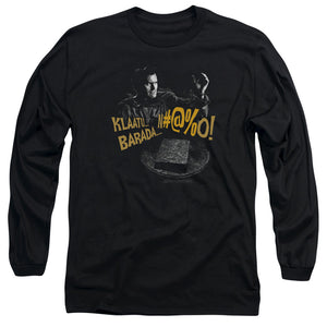 AN OFFCIALLY LICENSED ARMY OF DARKNESS KLAATU...BARADA MEN'S LONG SLEEVE T-SHIRT BLACK