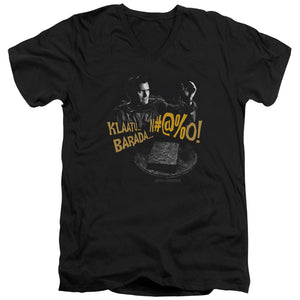 AN OFFCIALLY LICENSED ARMY OF DARKNESS KLAATU...BARADA MEN'S V-NECK T-SHIRT BLACK