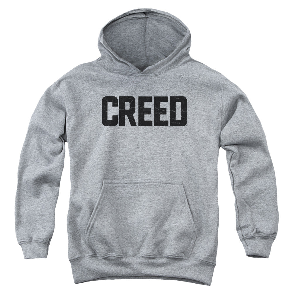 AN OFFCIALLY LICENSED CREED CRACKED LOGO YOUTH HOODIE ATHLETIC HEATHER