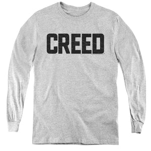 AN OFFCIALLY LICENSED CREED CRACKED LOGO YOUTH LONG SLEEVE T-SHIRT ATHLETIC HEATHER