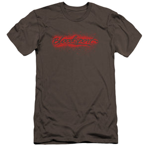 AN OFFCIALLY LICENSED BLOODSPORT BLOOD SPLATTER MEN'S PREMIUM SLIM FIT T-SHIRT CHARCOAL